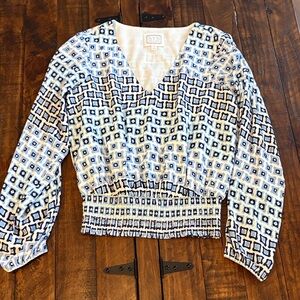 Saks Fifth Avenue Black and White Geometric Blouse